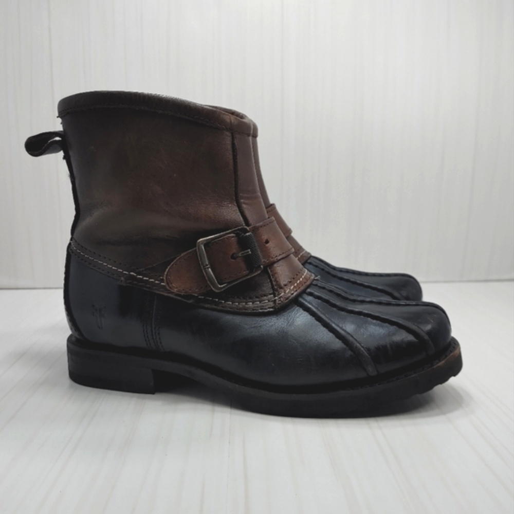 Frye Veronica Duck Engineer Shearling Lined Mid‎ Shaft Boot Black Brown 6.5 Warm - Picture 2 of 13